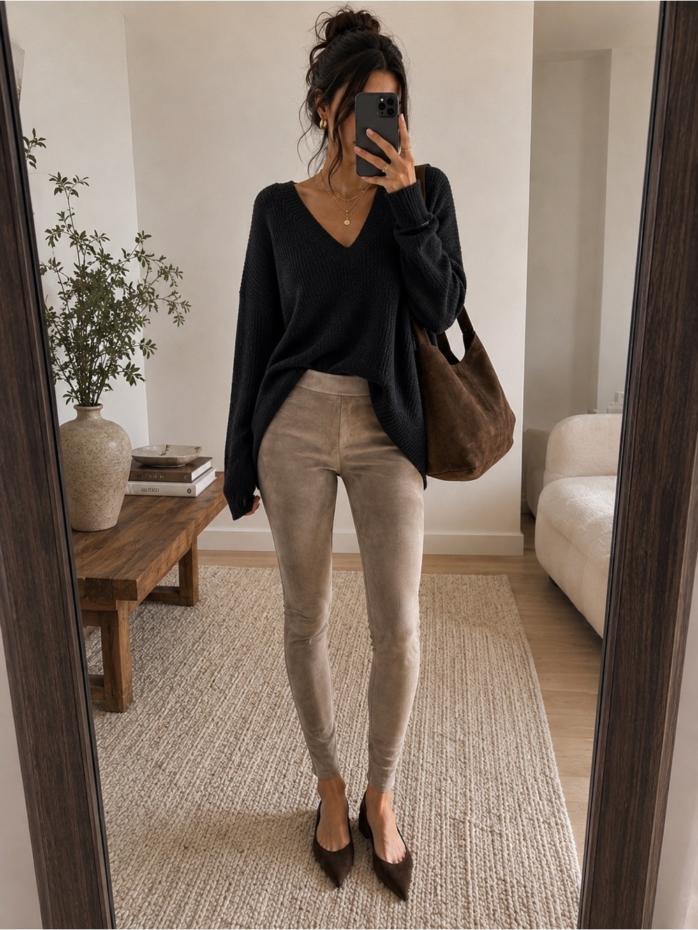 Theory Lamb Suede High-Rise Skinny Leggings Pants Camel Brown Size 2 Never Worn